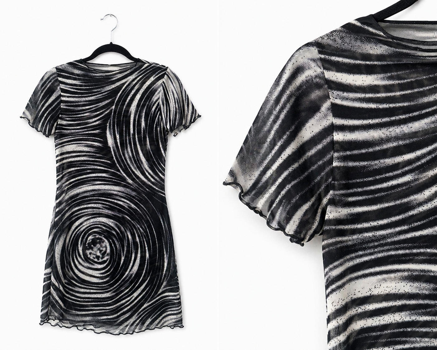 Ripple Mesh Mini Kleid – Schwarz Grau