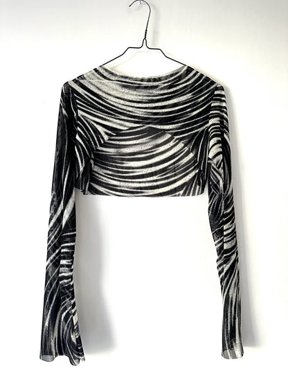 Transparentes Mesh Sleeve Weiß-Schwarz mit Trompetenärmeln #238