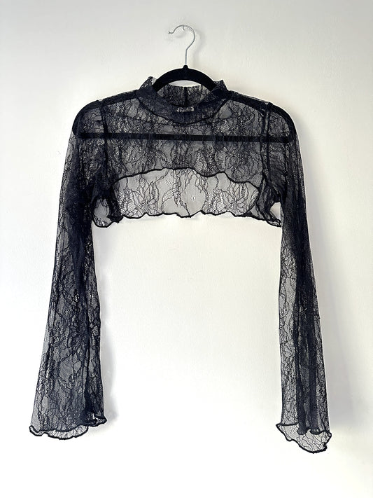 Schwarzes Spitzen Sleeve mit Kragen und Trompetenärmeln #239