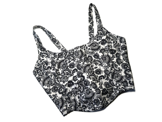 Korsett aus Baumwolle – Schwarz-Weißer Ornamentprint | Mit Trägern, Handmade & Genderneutral #371
