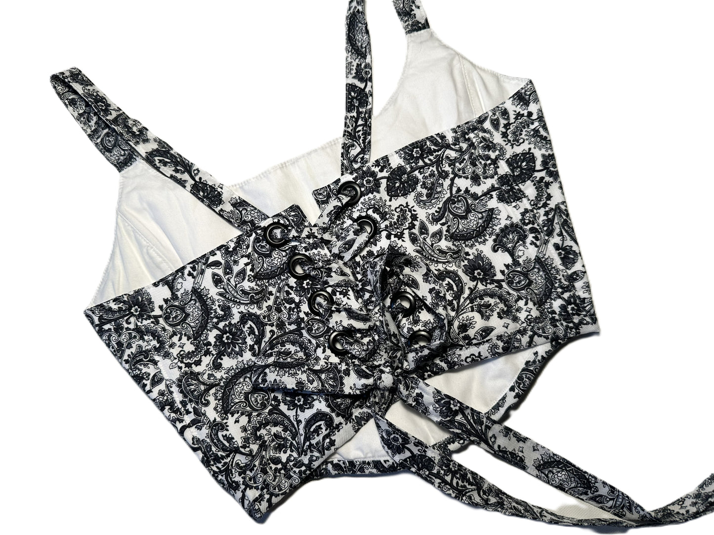 Korsett aus Baumwolle – Schwarz-Weißer Ornamentprint | Mit Trägern, Handmade & Genderneutral #371