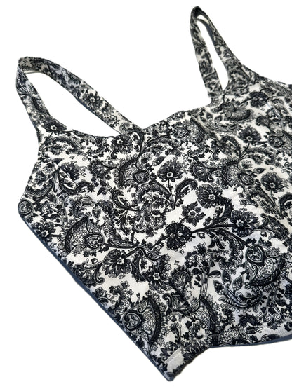 Korsett aus Baumwolle – Schwarz-Weißer Ornamentprint | Mit Trägern, Handmade & Genderneutral #371