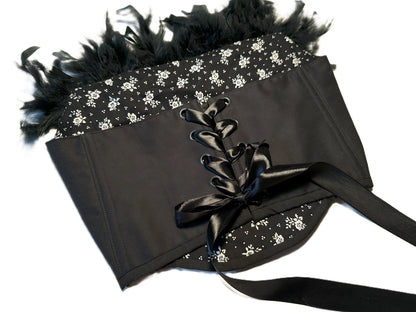 Schwarzes Korsett mit Federn – Baumwolle, Cropped, Genderneutral #425