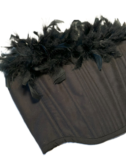 Schwarzes Korsett mit Federn – Baumwolle, Cropped, Genderneutral #425