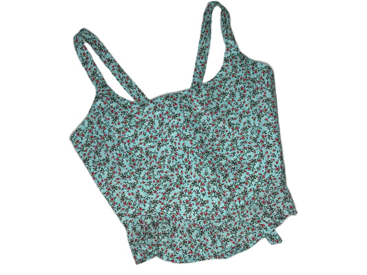 Florale Corsage aus Baumwolle mit kleinem Rüschensaum, verstellbaren Trägern und Rückenschnürung, handmade & genderneutral.