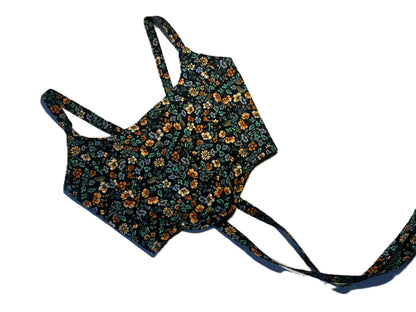 Wendbare Corsage – Schwarz mit bunten Blumen | 2-in-1 Handmade Baumwoll-Corset, Genderneutral, Festival & Streetwear #687