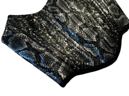 Trägerlose Corsage – Schwarz Silber Krokodillederoptik | Kunstleder & Baumwolle | Partywear & Festival Fashion #688