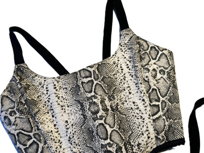 Wendbare Corsage – Schlangenoptik & Schwarz | Handmade Baumwoll-Corset, Genderneutral & Festivalwear #573