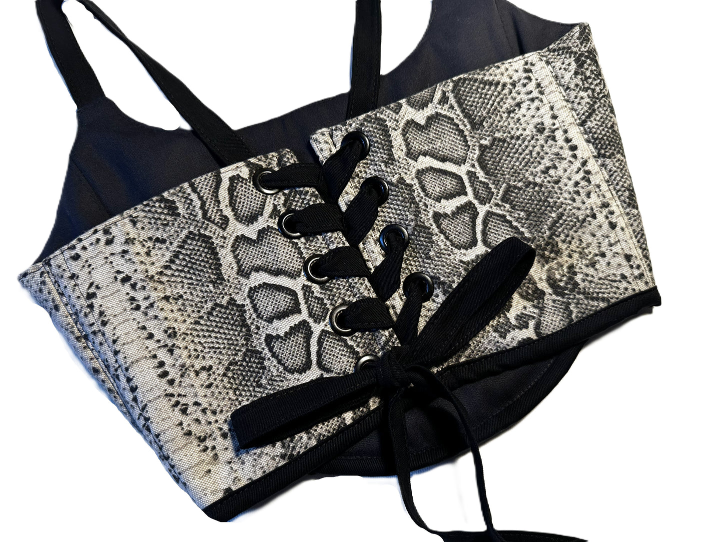 Wendbare Corsage – Schlangenoptik & Schwarz | Handmade Baumwoll-Corset, Genderneutral & Festivalwear #573
