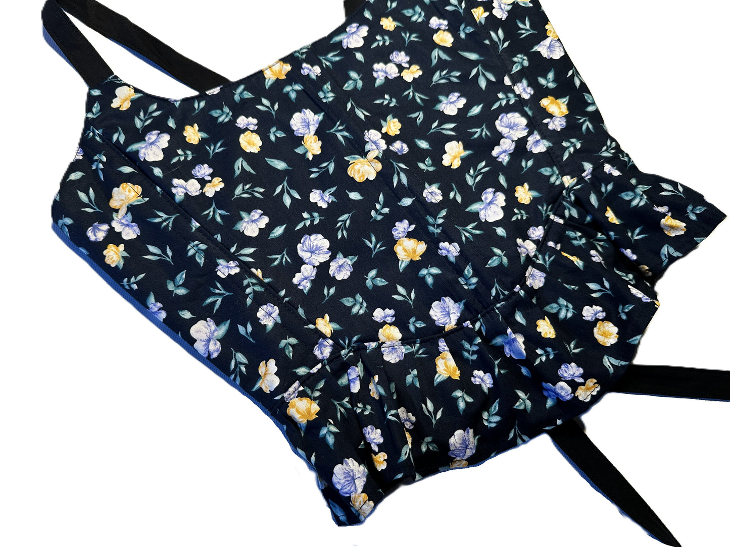 Corsage mit Rüschen-Schößchen – Dunkelblaue Baumwolle mit Blumen | Handmade & Genderneutral #694