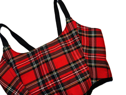 Corsage – Rotes Karomuster | Handmade Wollmischung mit schwarzer Baumwolle, Genderneutral & Streetwear #535