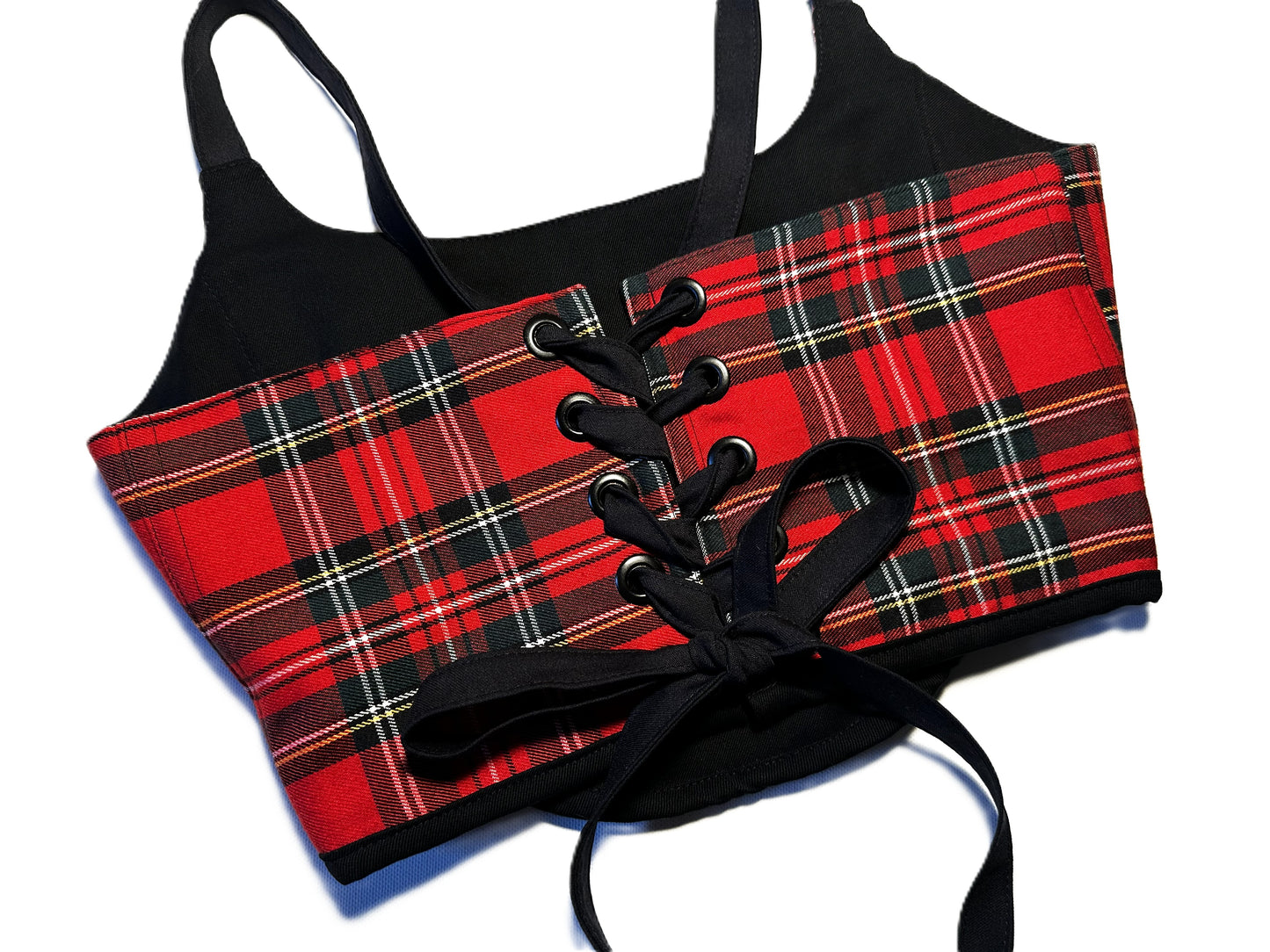 Corsage – Rotes Karomuster | Handmade Wollmischung mit schwarzer Baumwolle, Genderneutral & Streetwear #535