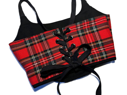 Corsage – Rotes Karomuster | Handmade Wollmischung mit schwarzer Baumwolle, Genderneutral & Streetwear #535