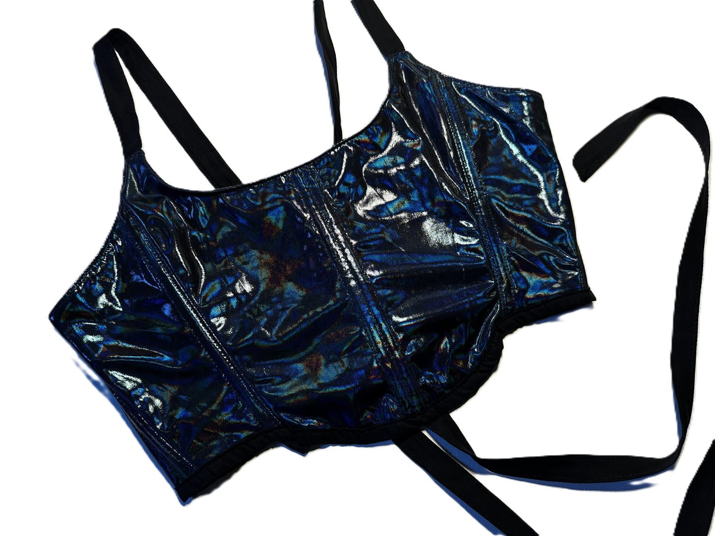 Reflektierende Upcycling-Corsage – Blau-Grün schimmernd | Baumwollfutter #711