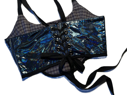 Reflektierende Upcycling-Corsage – Blau-Grün schimmernd | Baumwollfutter #711