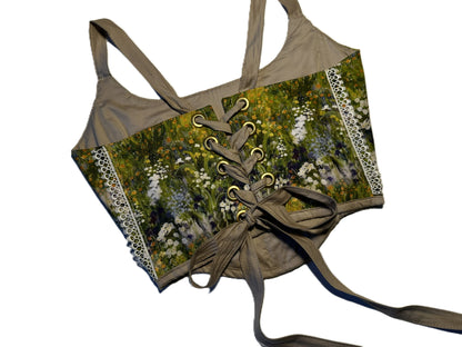 Streublumen Baumwoll-Korsett mit Spitze – beige Details & Messingösen | Handmade #712