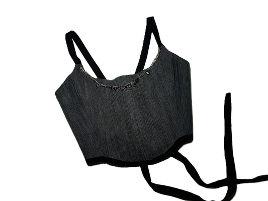 Upcycling Jeans-Corsage mit Kettendetail #717