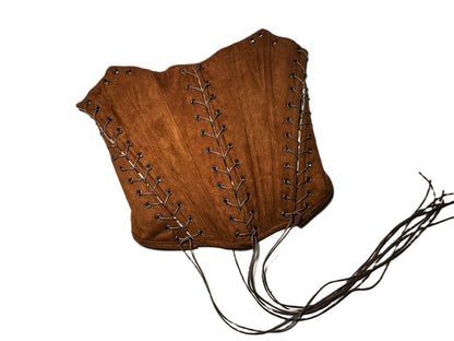 Brown Faux Leather Corsage – Dark Western Statement Piece #720