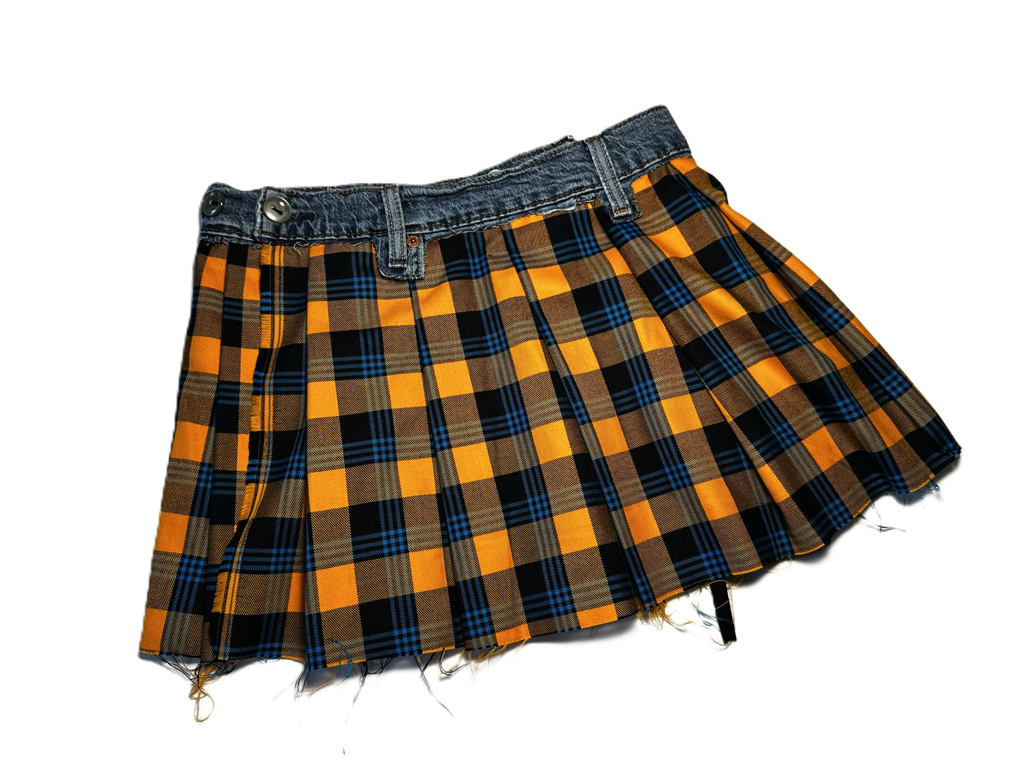 Upcycled Jeans-Wickelrock mit Woll-Karo aus Italien #737