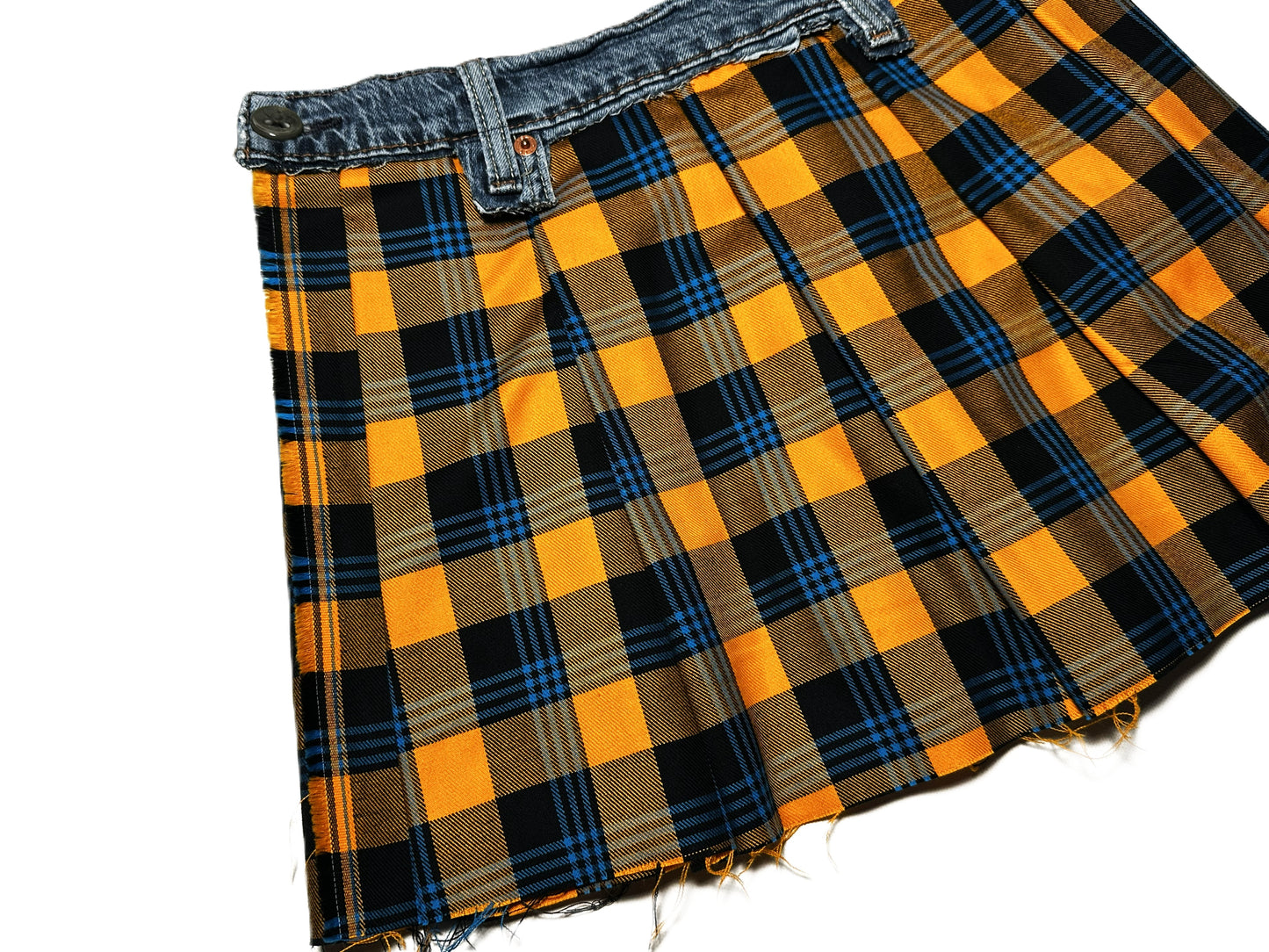 Upcycled Jeans-Wickelrock mit Woll-Karo aus Italien #737