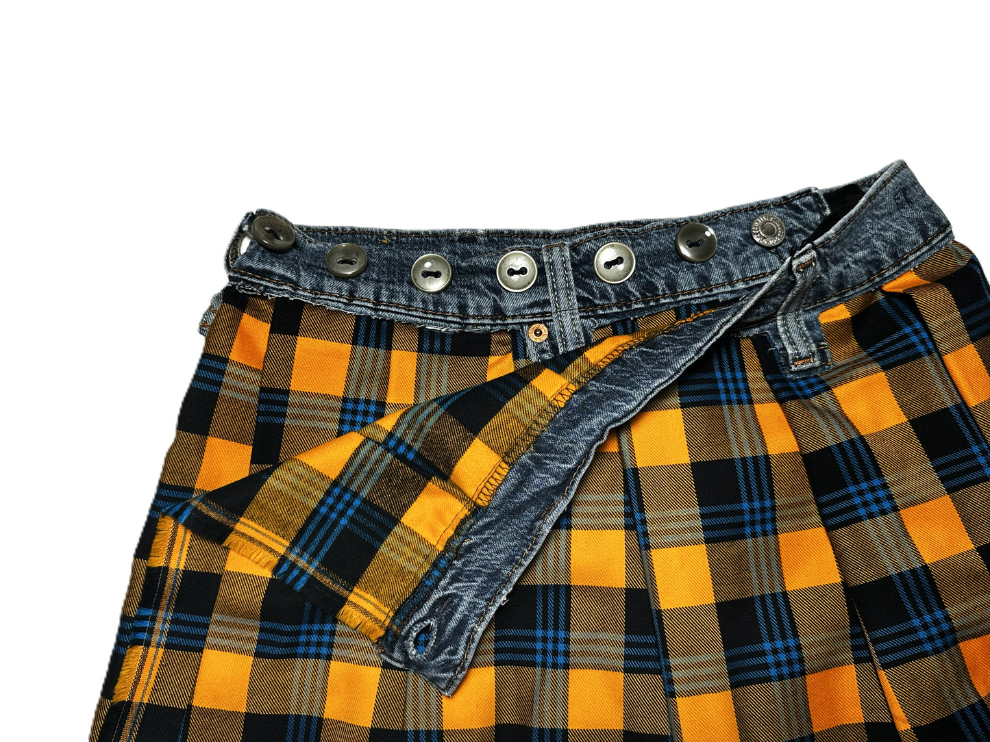Upcycled Jeans-Wickelrock mit Woll-Karo aus Italien #737