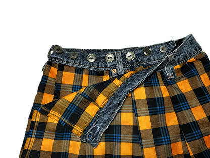 Upcycled Jeans-Wickelrock mit Woll-Karo aus Italien #737