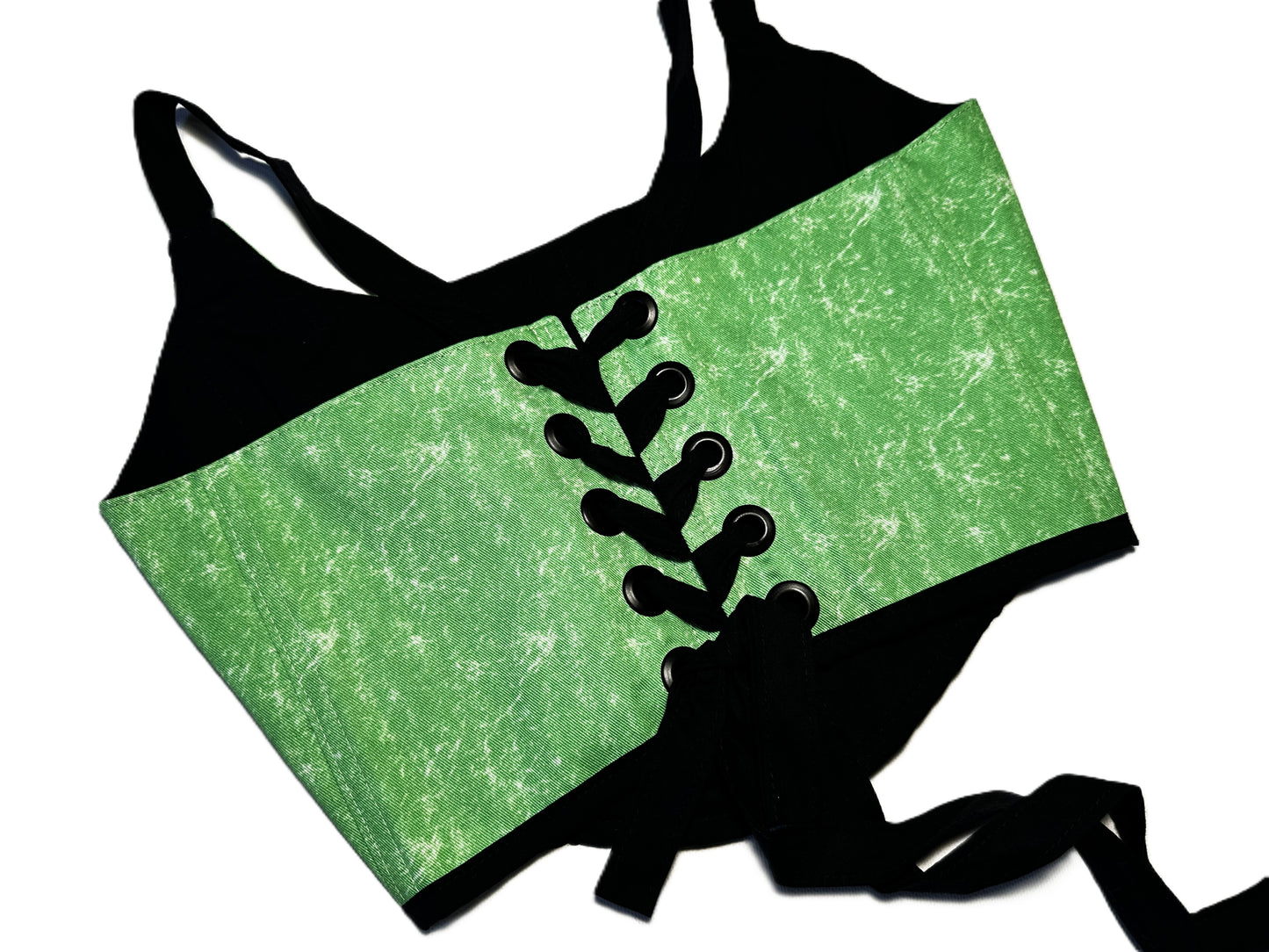 Wendbares grünes Baumwoll Corset mit schwarzen Trägern #749