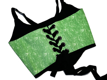 Wendbares grünes Baumwoll Corset mit schwarzen Trägern #749