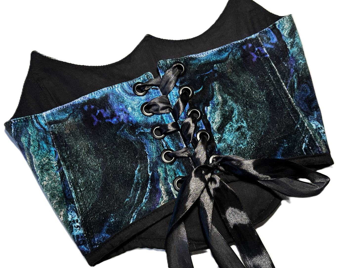Wendbares Samt Korsett in marmorierten Blautönen #769