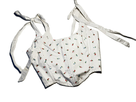 Wendbares Korsett aus weißer Baumwolle mit Blümchenmuster #771