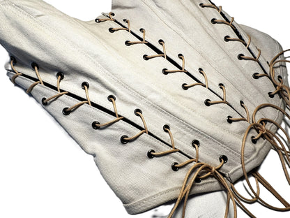 Cremefarbene Upcycle Jeans Corsage mit 5 Schnürungen #842