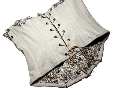 Cremefarbene Upcycle Jeans Corsage mit 5 Schnürungen #842