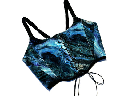 Velvet Ocean Corsage – Lace-Up Fantasy Statement Top #880