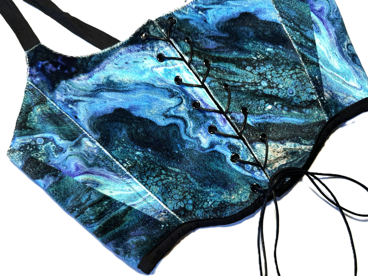 Velvet Ocean Corsage – Lace-Up Fantasy Statement Top #880