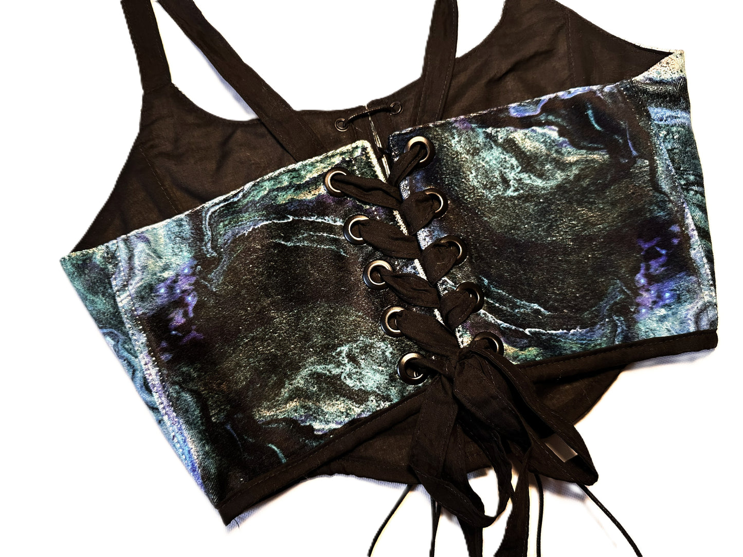 Velvet Ocean Corsage – Lace-Up Fantasy Statement Top #880