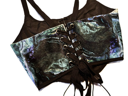 Velvet Ocean Corsage – Lace-Up Fantasy Statement Top #880