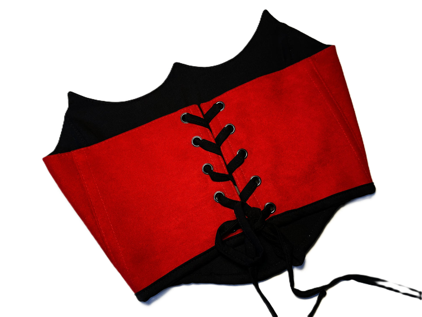Red Faux Suede Corsage – Dark Romantic Statement Top #882