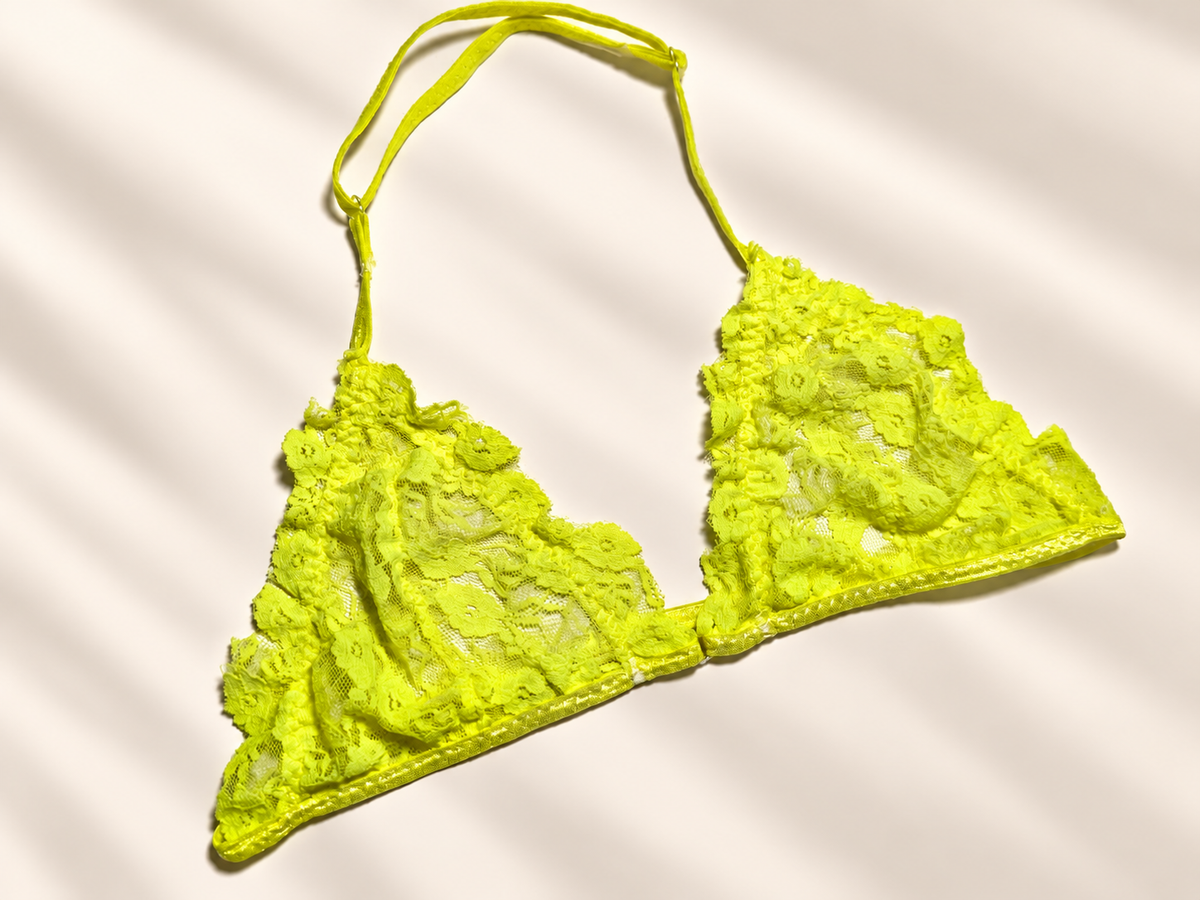 Neon Yellow Neckholder-Bikini Top – Verstellbares Spitzen-Bralette