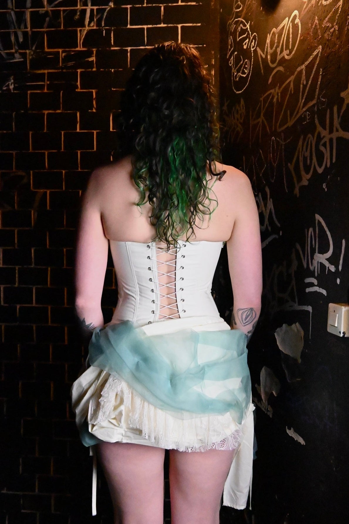 Collections Piece 2026 Perlenbesetztes Baumwollkorsett mit grüner Spitze