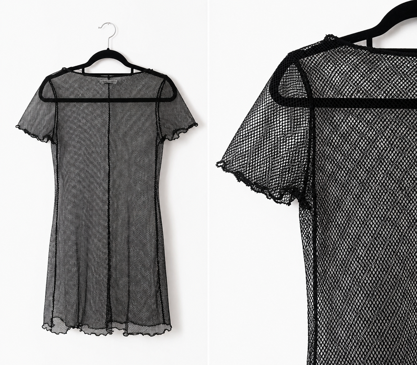 Black Mesh Mini Dress – Sheer Net Layering Piece