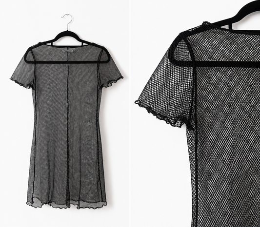 Black Mesh Mini Dress – Sheer Net Layering Piece