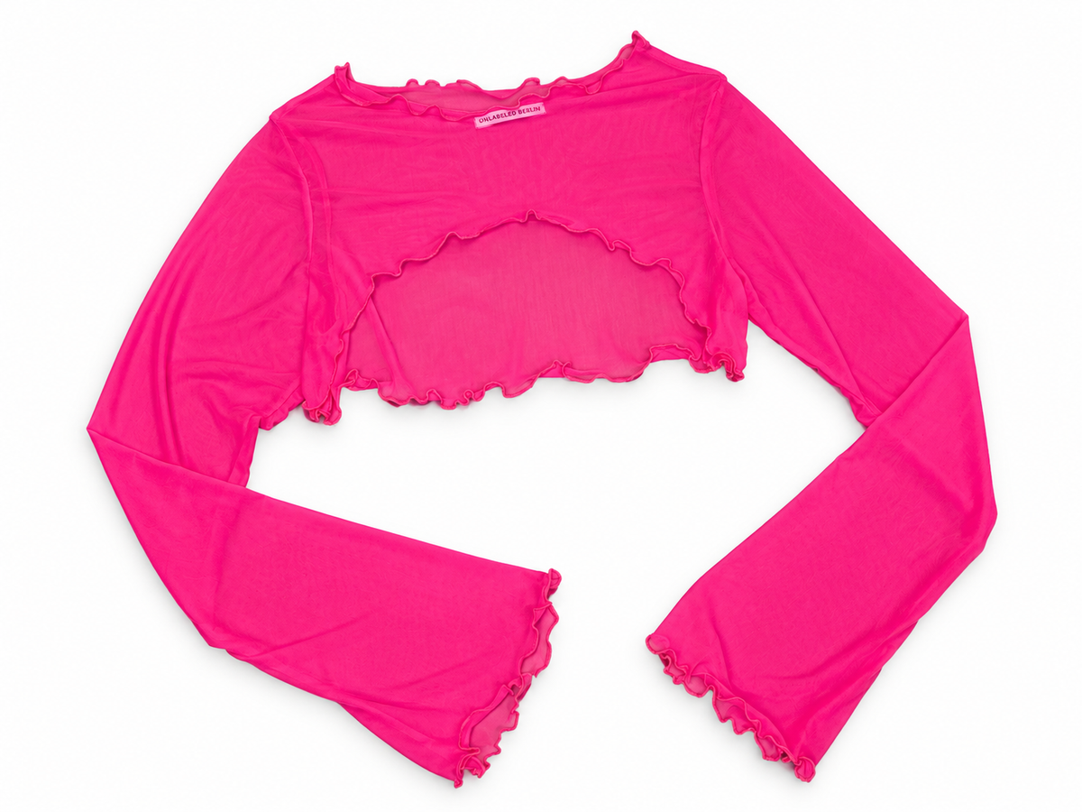 Neon Pink Mesh Crop Top mit langen Ärmeln