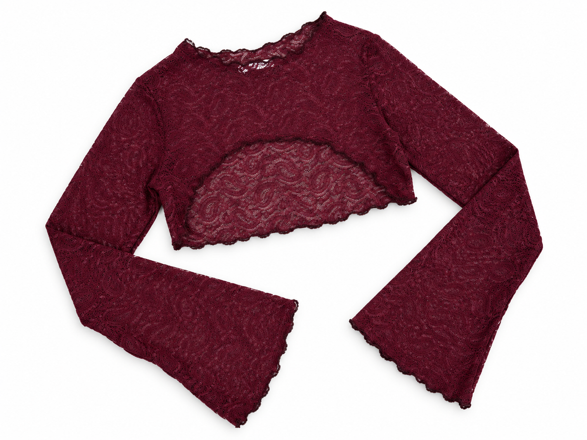 Bordeaux Crop Top aus Spitze mit langen Ärmeln – Y2K & Alternative Style