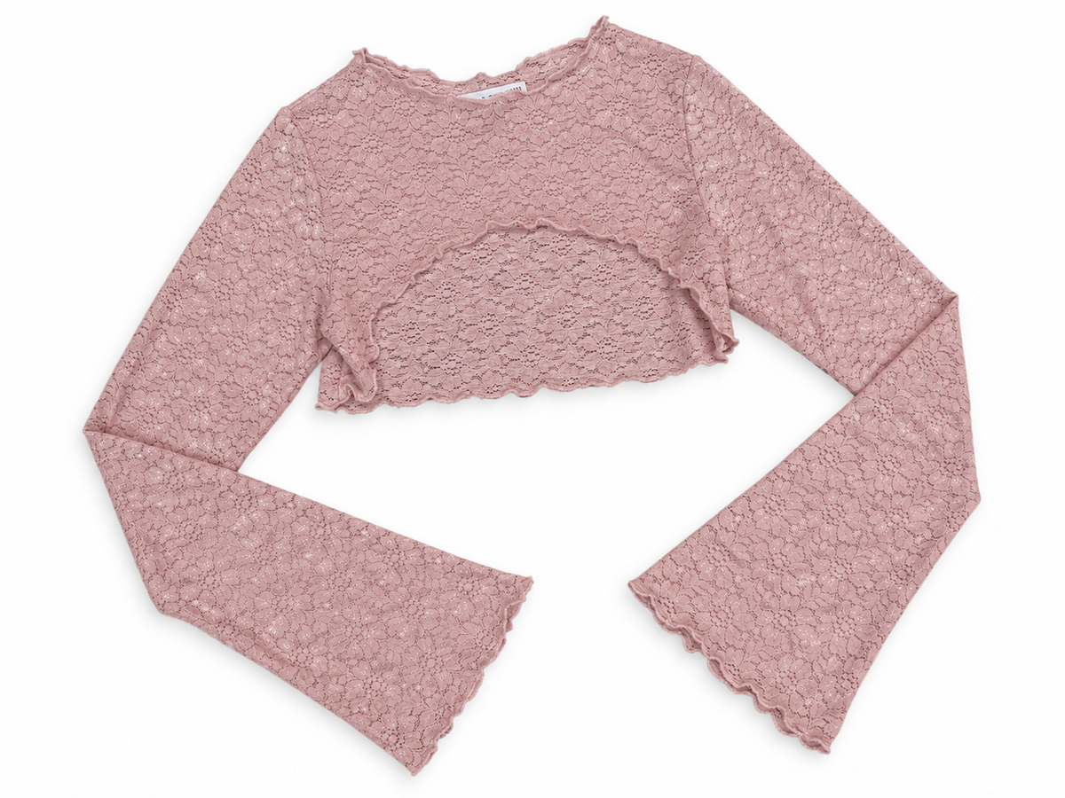 Altrosa Spitzen-Crop-Top mit ausgestellten Ärmeln