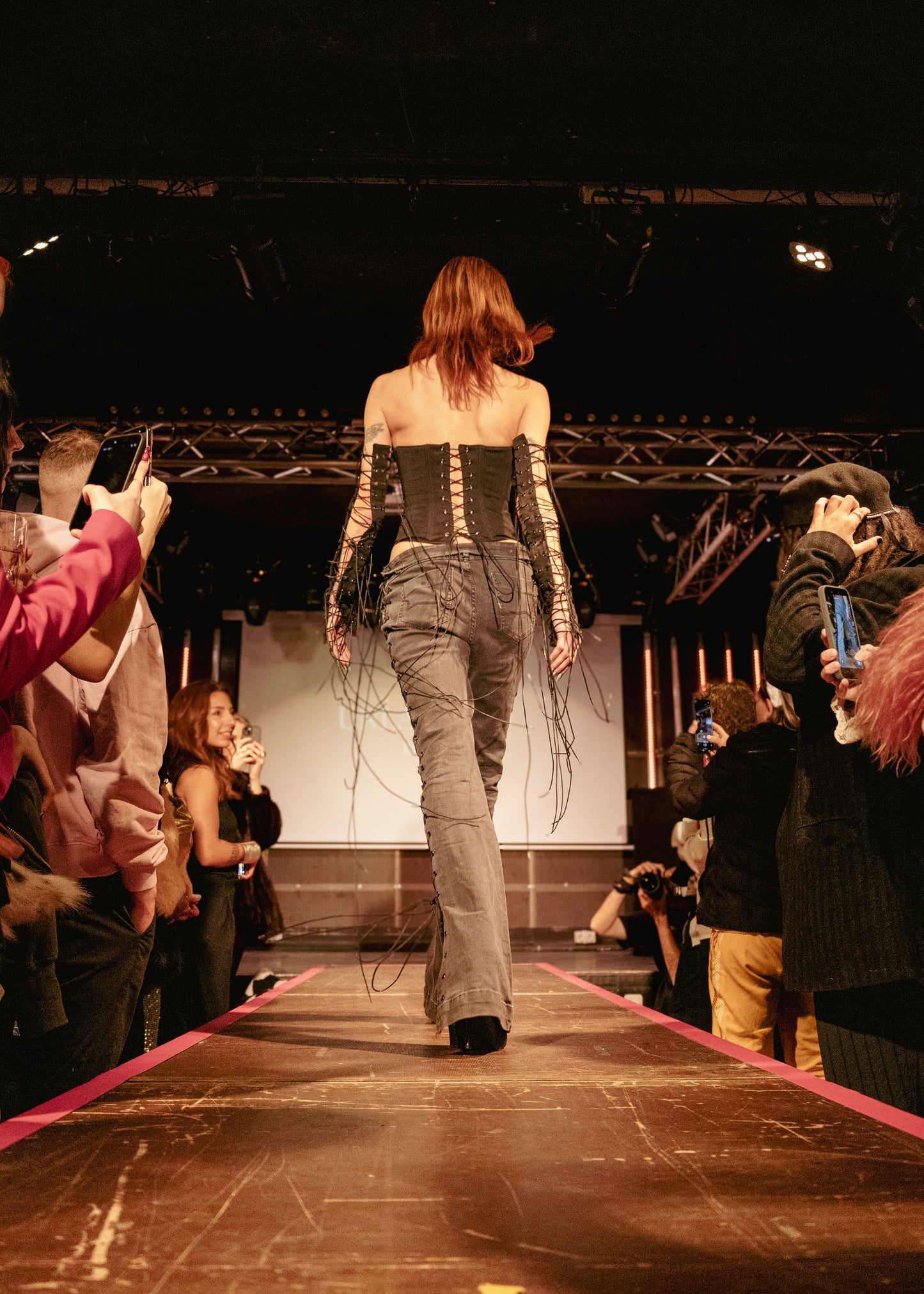 Upcycled Lace-Up Low Waist Jeans – Adjustable Side Lacing Wide Leg Pants BFW 2026 #877