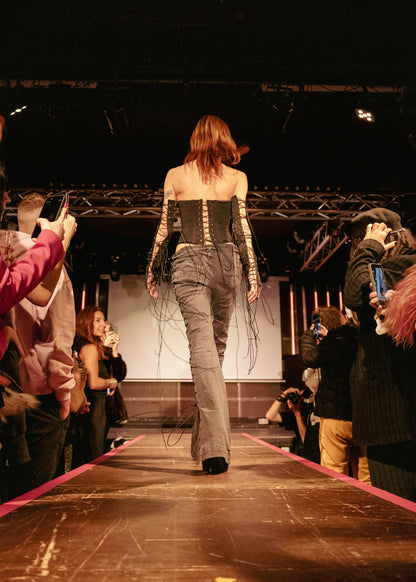 Upcycled Lace-Up Low Waist Jeans – Adjustable Side Lacing Wide Leg Pants BFW 2026 #877