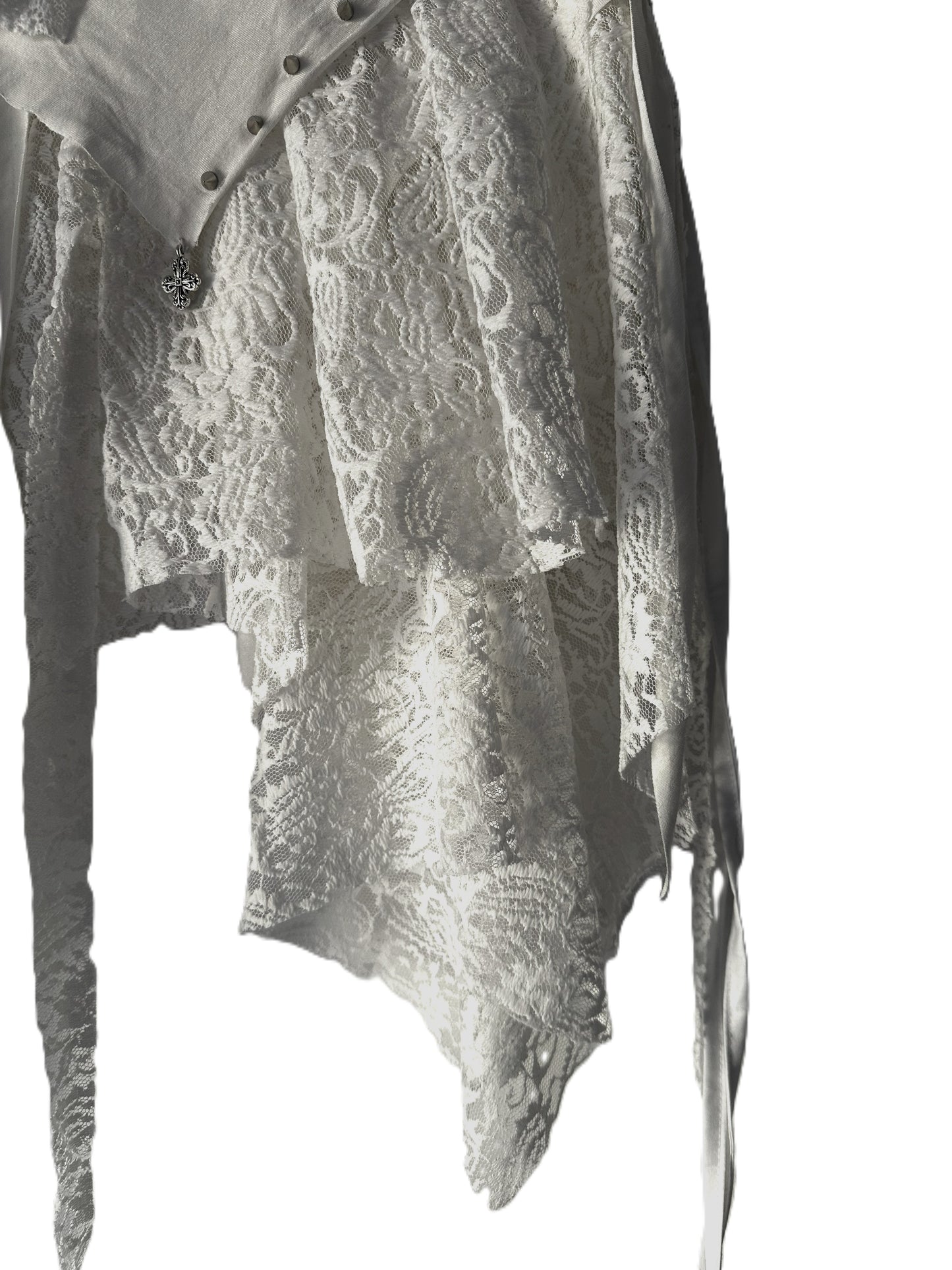 Fairy Lace Wrap Skirt White – Verstellbarer Elfenrock mit Kreuzdetail & Nieten #R041