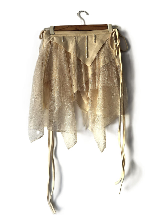 Champagne Fairy Wrap Skirt – Bestickter Spitzenrock mit Perlendetails #R042