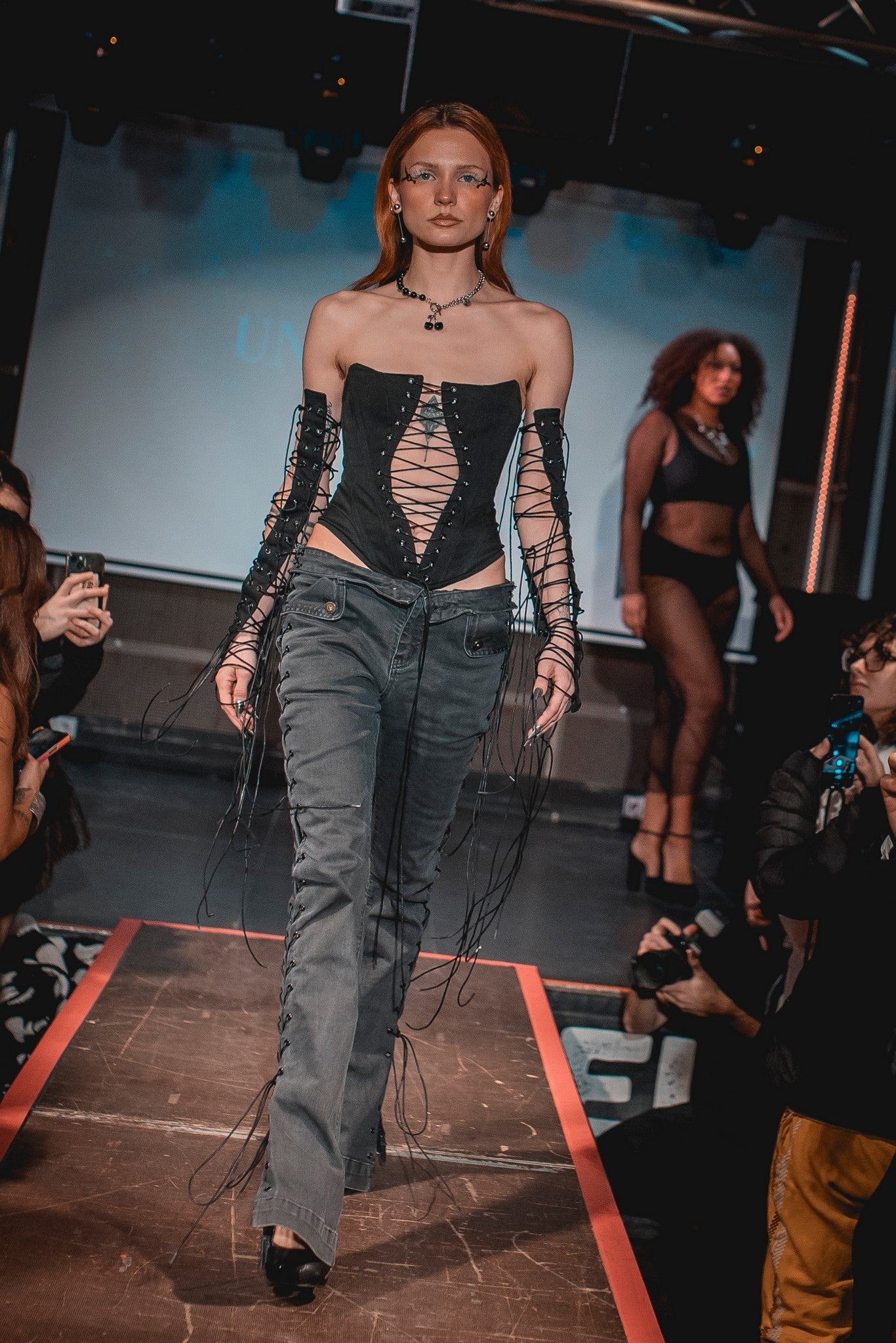Upcycled Lace-Up Low Waist Jeans – Adjustable Side Lacing Wide Leg Pants BFW 2026 #877